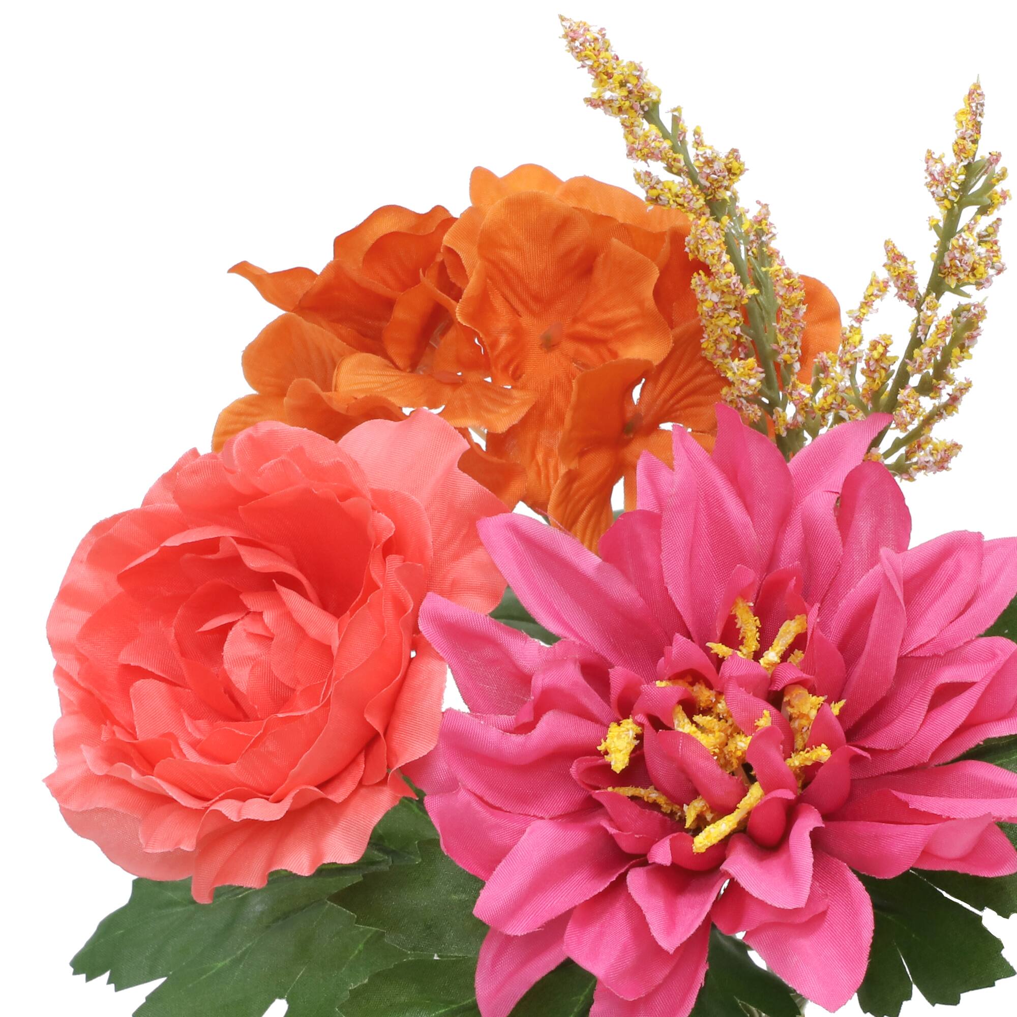 13" Orange & Fuchsia Dahlia, Ranunculus & Hydrangea Bush by Ashland®